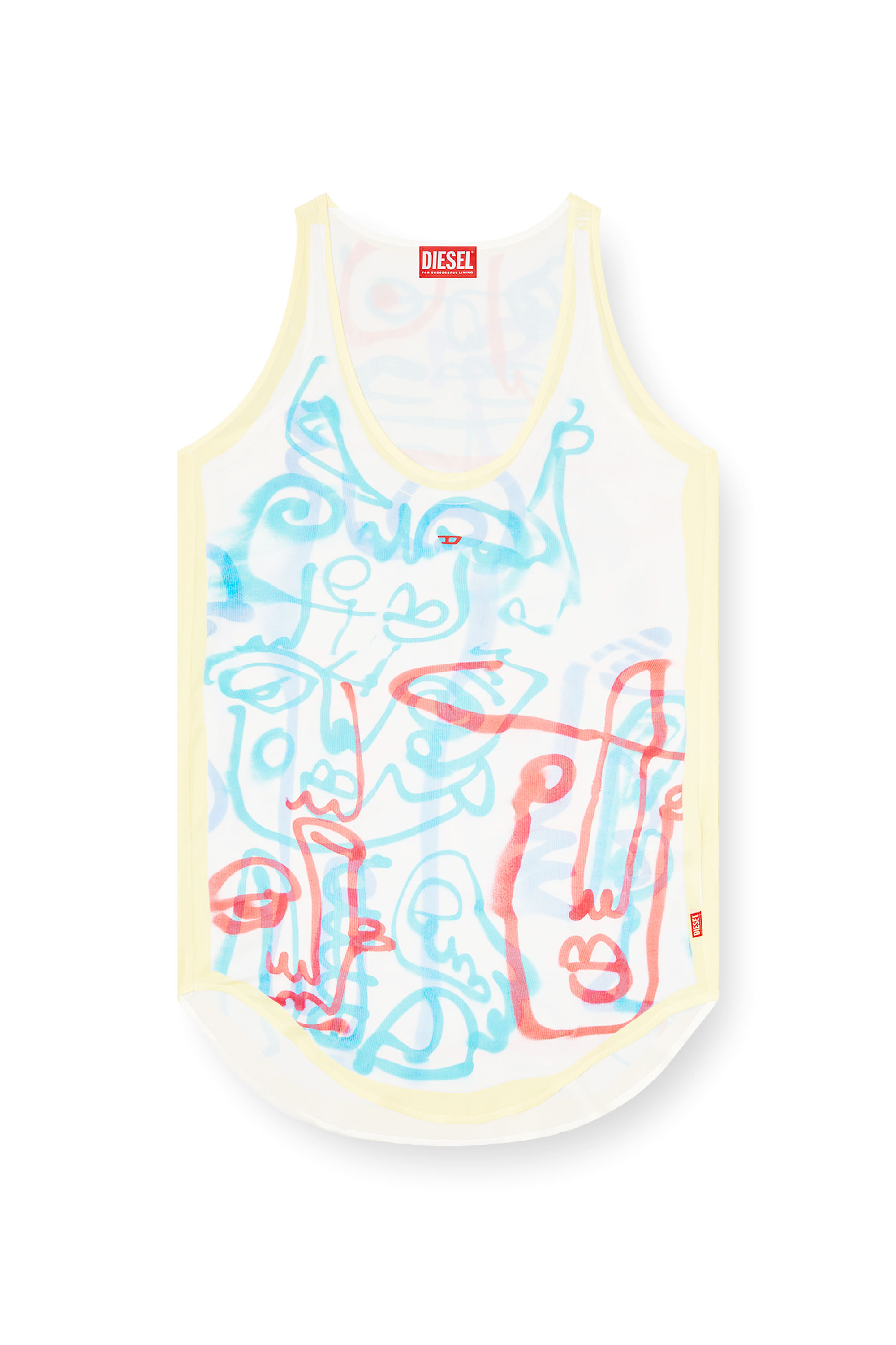 Diesel - D-LINZ-GRAFFITI-AFR, Woman's Satin tank top with graffiti print in White/Yellow - 1